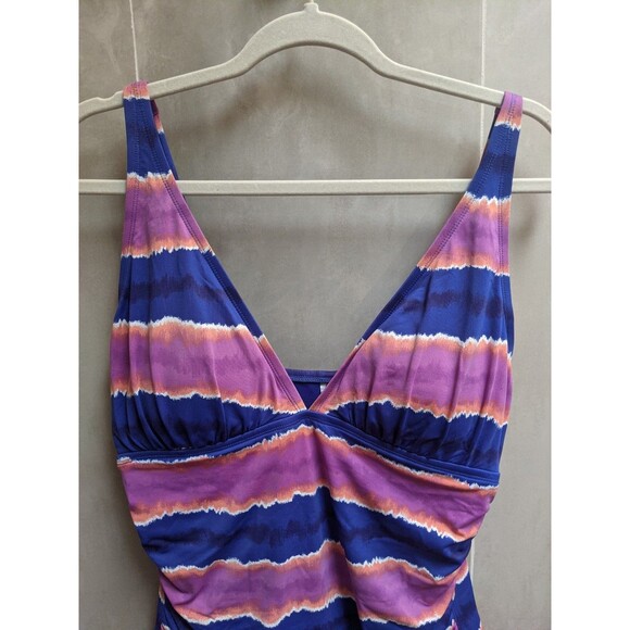 Tommy Bahama One-piece Swimsuit Sz 16 XL Striped Sunset Tankini Ruched Tropical - Picture 3 of 11